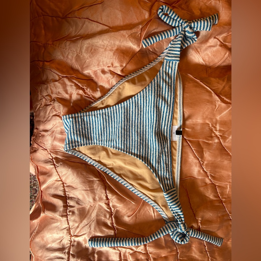 J Crew blue and white striped swimsuit bottoms with ties on sides